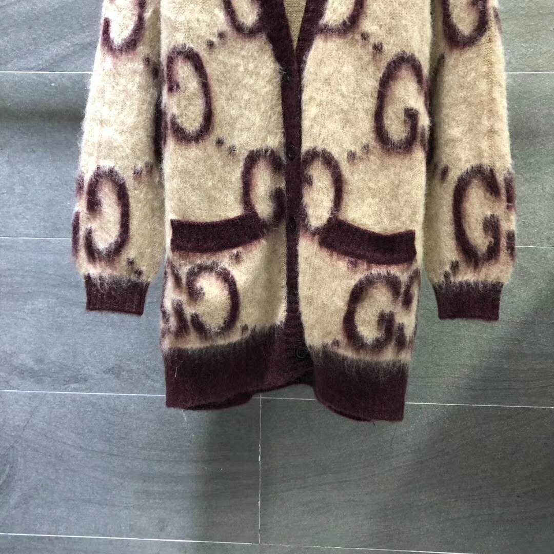 G*u*i men reversible gg mohair wool cardigan brushed gg jacquard blend