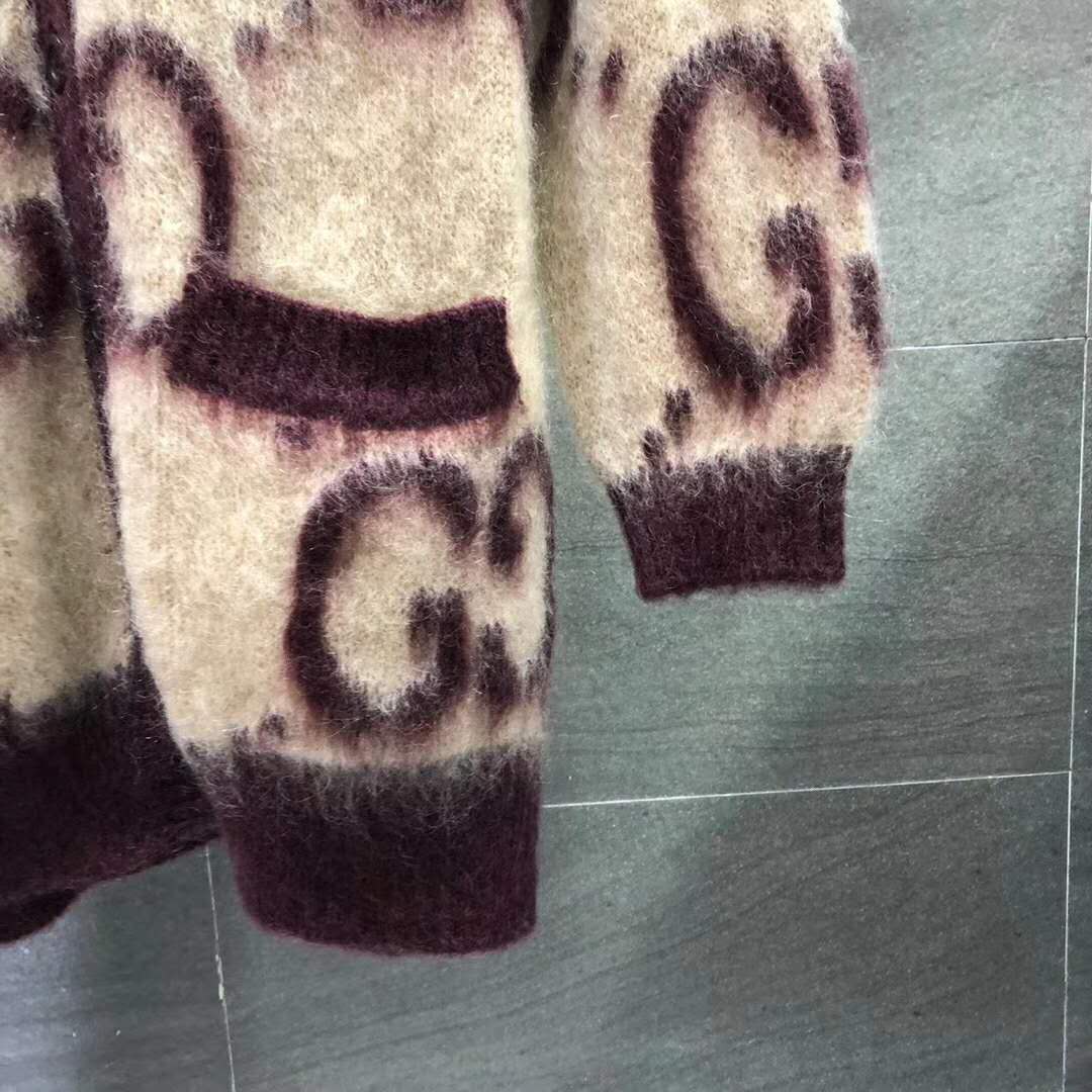 G*u*i men reversible gg mohair wool cardigan brushed gg jacquard blend