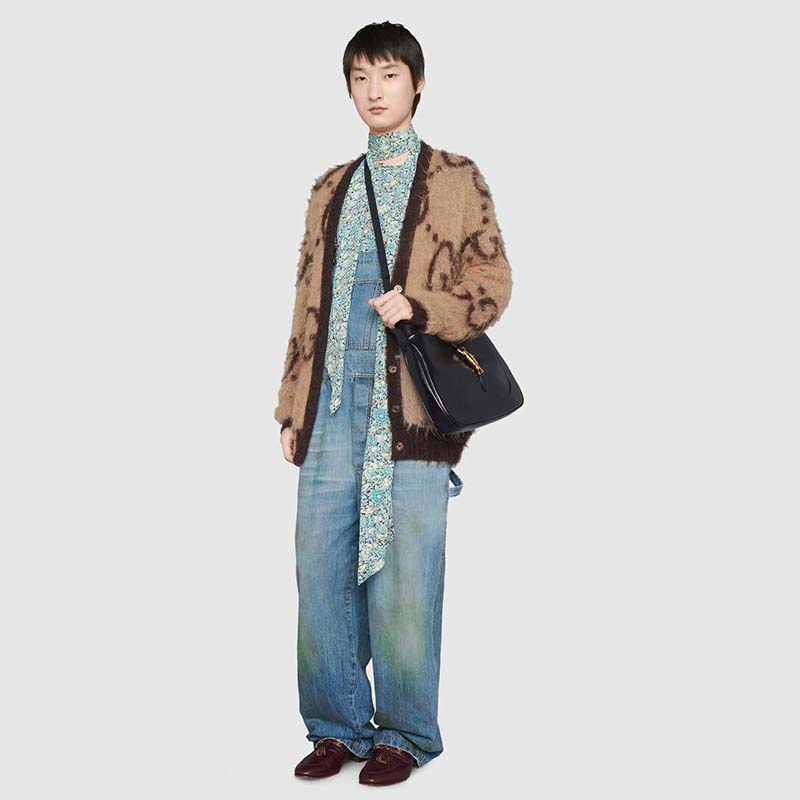 G*u*i women reversible gg mohair wool cardigan brushed gg jacquard blend