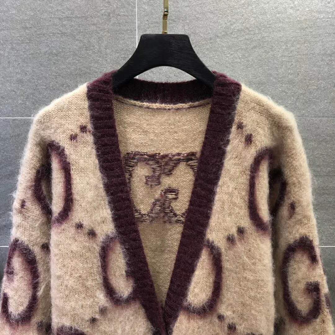 G*u*i men reversible gg mohair wool cardigan brushed gg jacquard blend