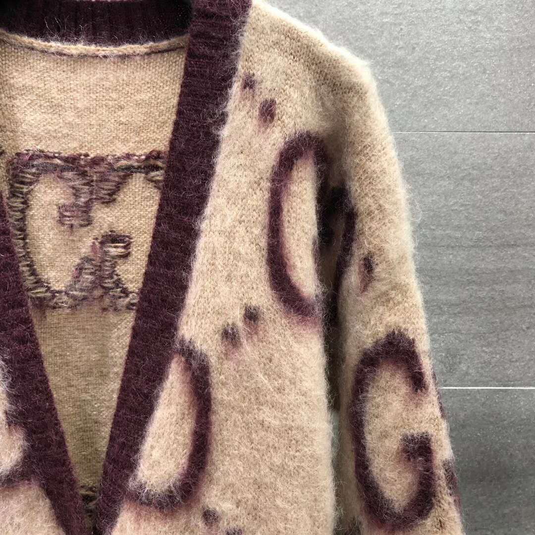 G*u*i men reversible gg mohair wool cardigan brushed gg jacquard blend