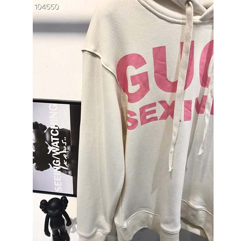 G*u*i women sexiness print sweatshirt washed off-white light felted cotton jersey