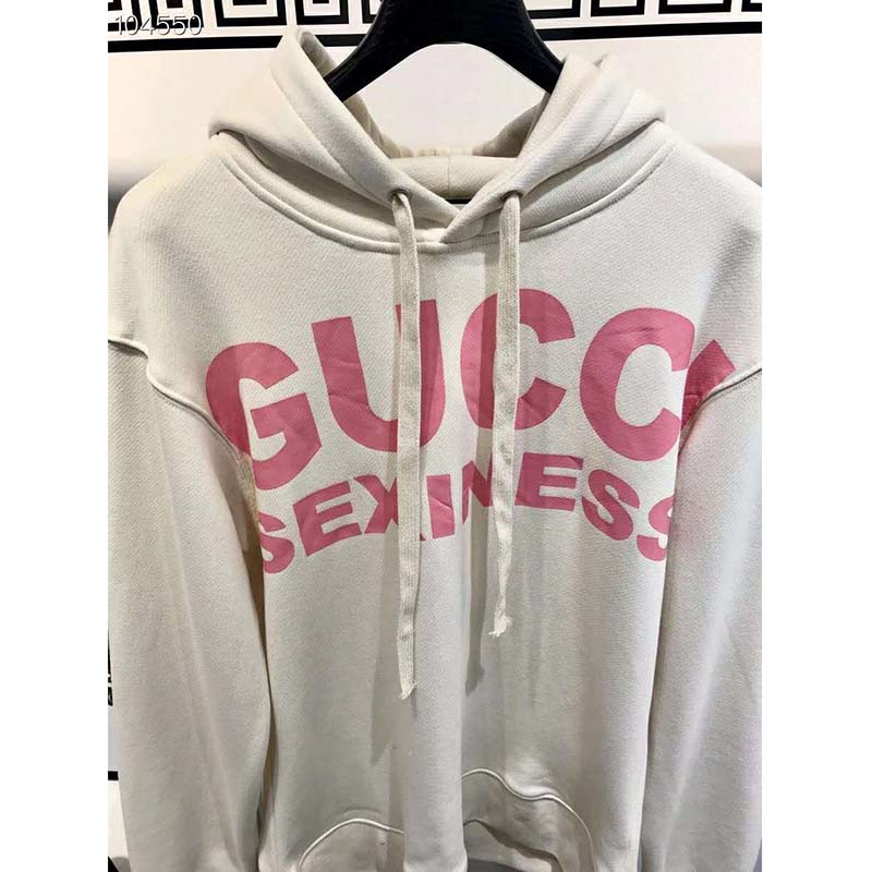 G*u*i women sexiness print sweatshirt washed off-white light felted cotton jersey