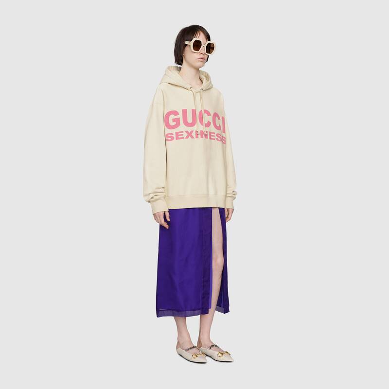 G*u*i women sexiness print sweatshirt washed off-white light felted cotton jersey