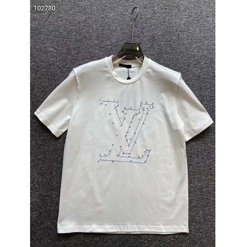 Louis Vuitton LV Men LV Stitch Print Embroidered T-Shirt Regular Fit Cotton-White