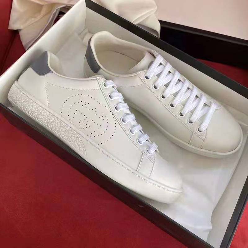 G*u*i gg unisex ace sneaker perforated interlocking g white leather