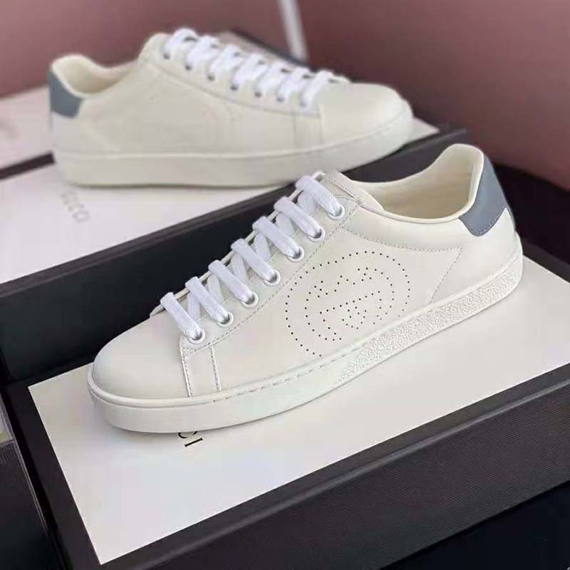 G*u*i gg unisex ace sneaker perforated interlocking g white leather