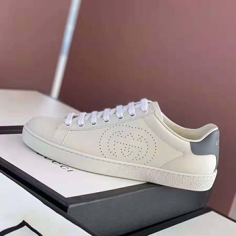 G*u*i gg unisex ace sneaker perforated interlocking g white leather
