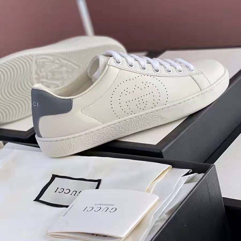 G*u*i gg unisex ace sneaker perforated interlocking g white leather