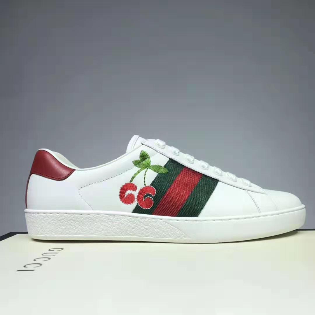 G*u*i gg unisex ace sneaker with cherry white leather green red web