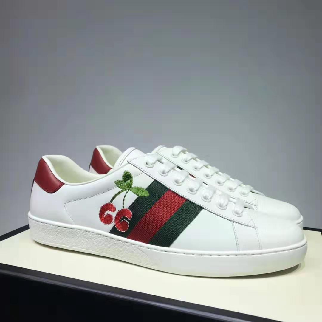 G*u*i gg unisex ace sneaker with cherry white leather green red web