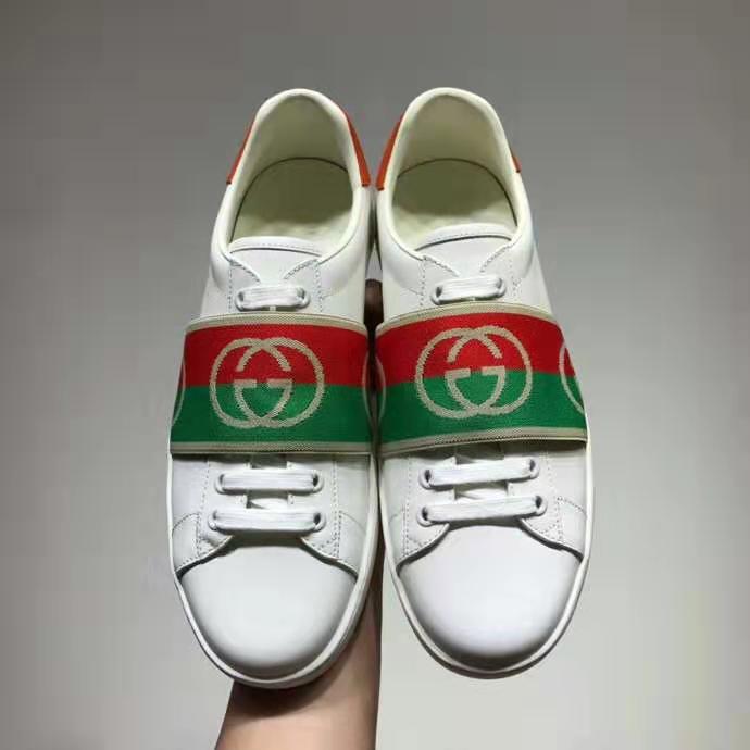 G*u*i gg unisex ace sneaker with elastic web interlocking g white leather