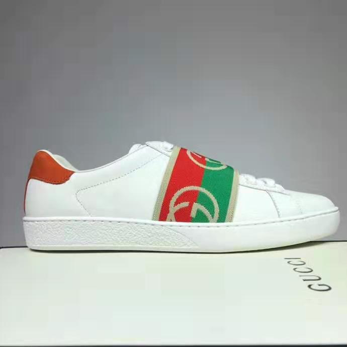 G*u*i gg unisex ace sneaker with elastic web interlocking g white leather