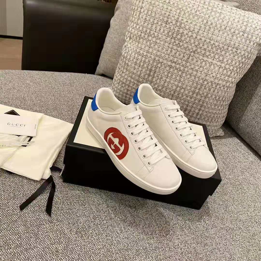 G*u*i gg unisex ace sneaker with interlocking g patch white leather