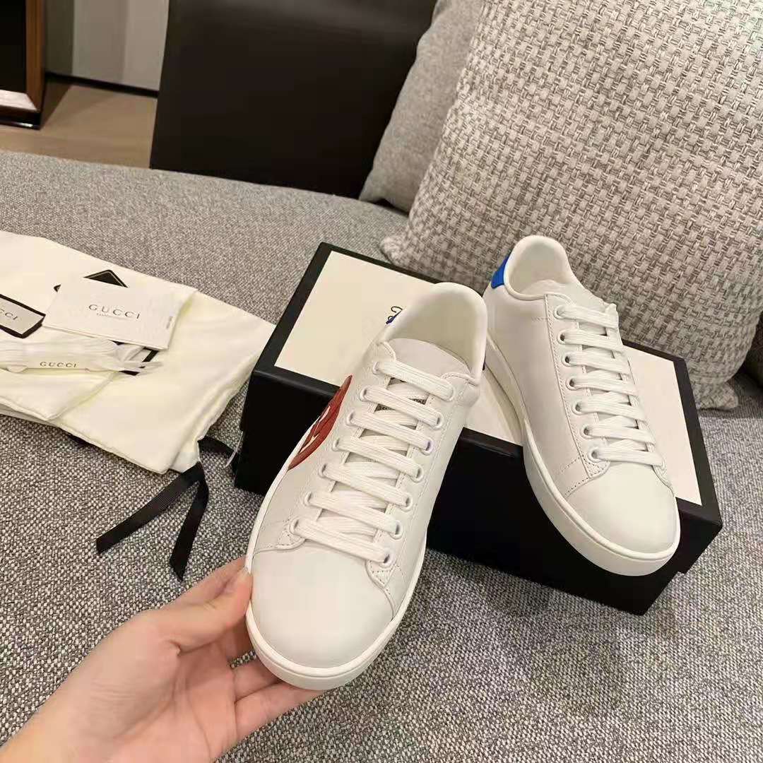 G*u*i gg unisex ace sneaker with interlocking g patch white leather