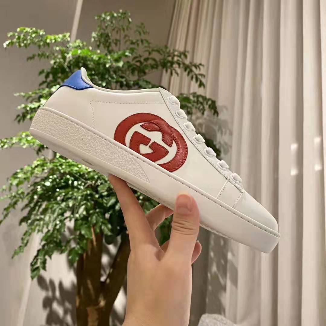 G*u*i gg unisex ace sneaker with interlocking g patch white leather