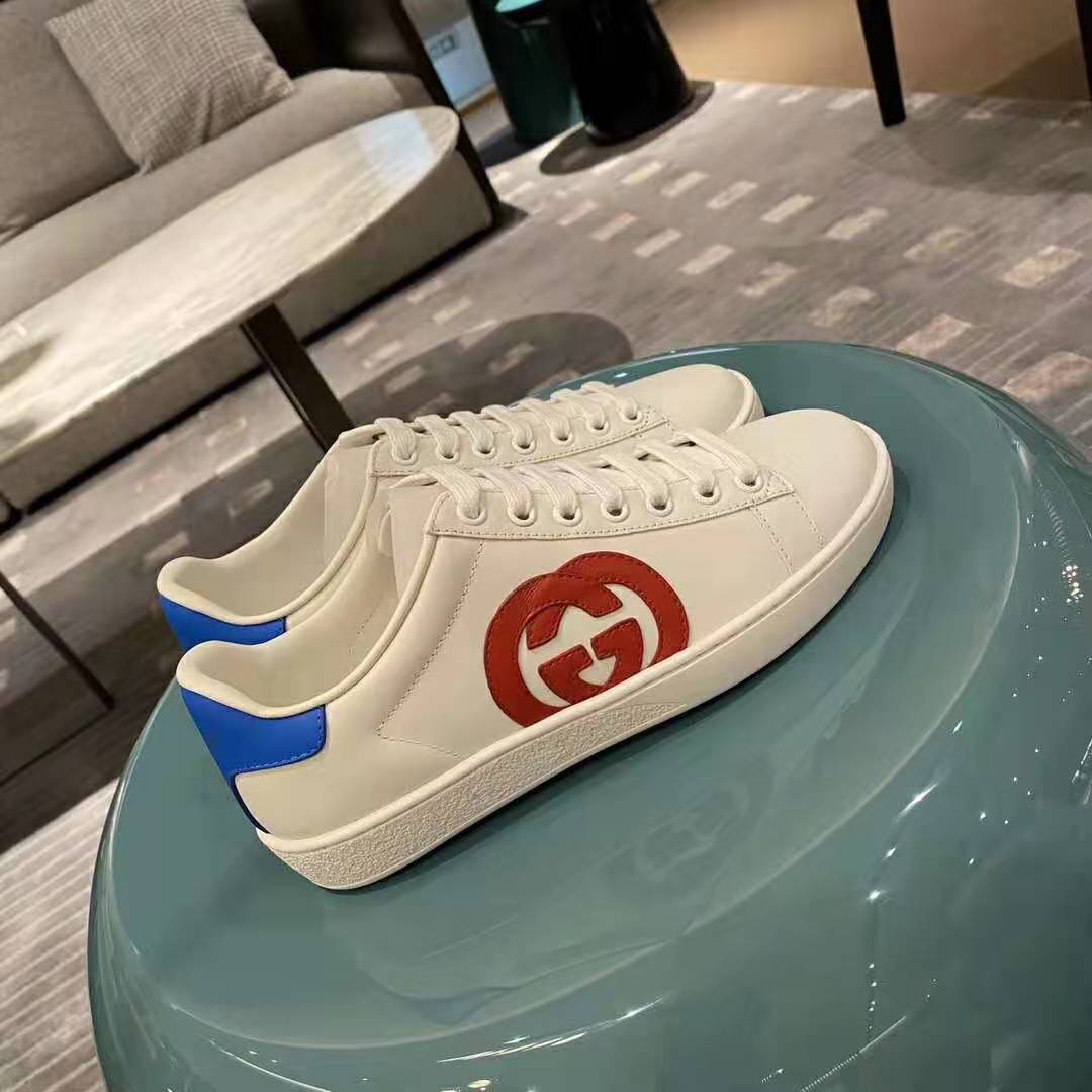 G*u*i gg unisex ace sneaker with interlocking g patch white leather
