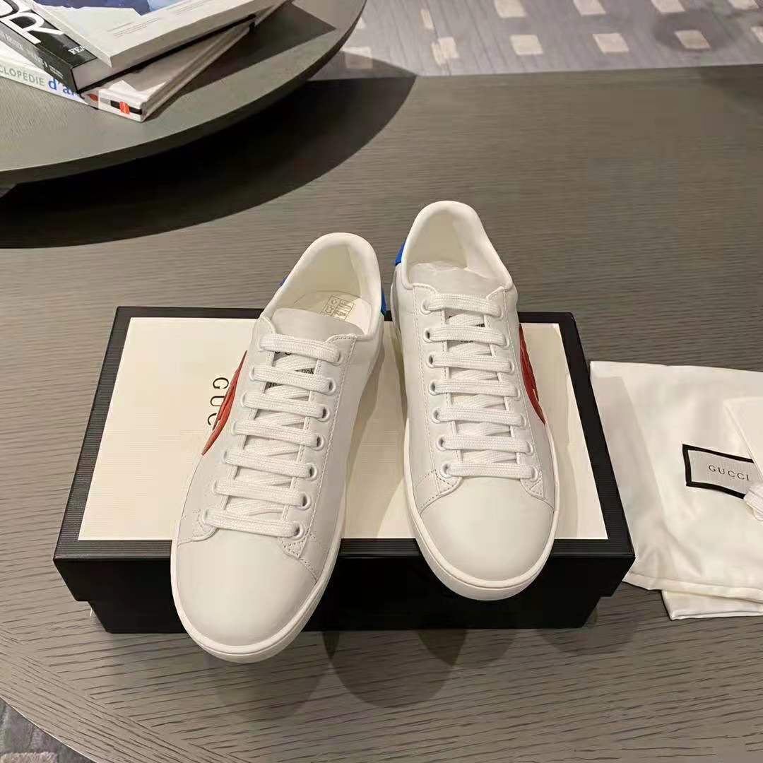 G*u*i gg unisex ace sneaker with interlocking g patch white leather