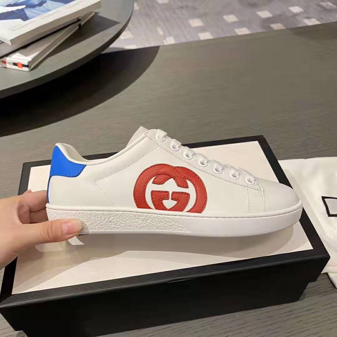 G*u*i gg unisex ace sneaker with interlocking g patch white leather