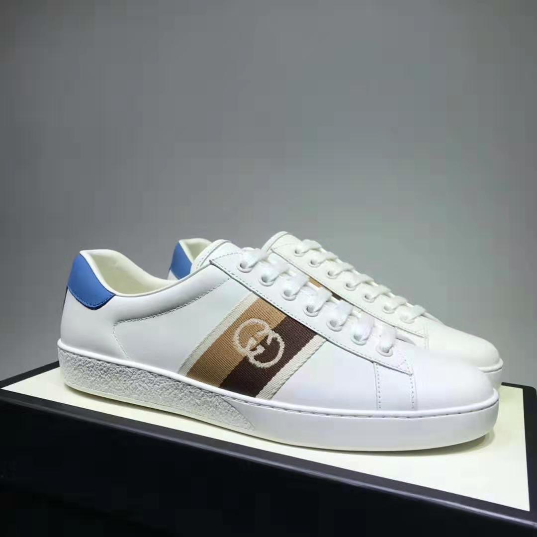 G*u*i gg unisex ace sneaker with interlocking g white leather light blue