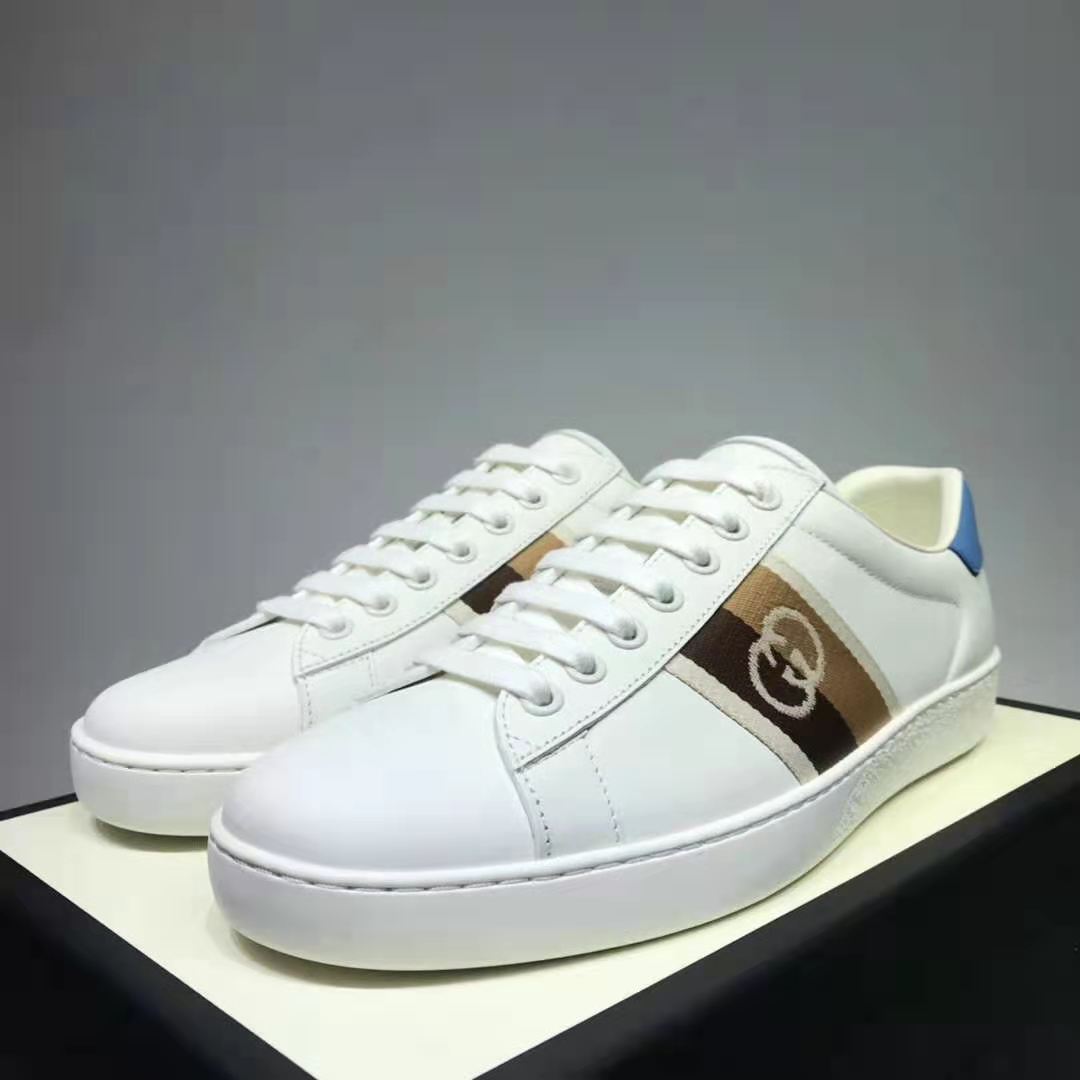 G*u*i gg unisex ace sneaker with interlocking g white leather light blue