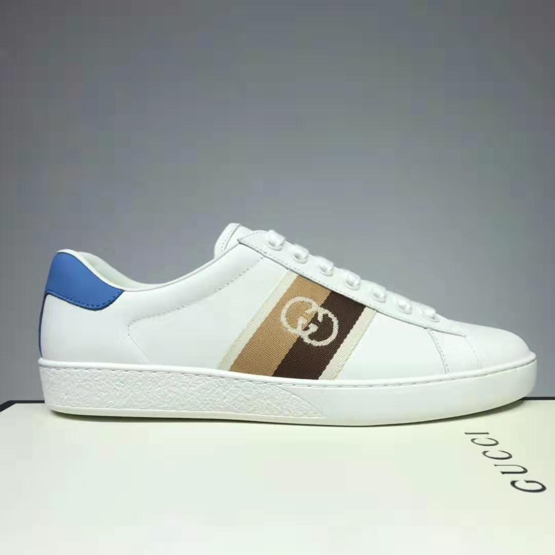 G*u*i gg unisex ace sneaker with interlocking g white leather light blue