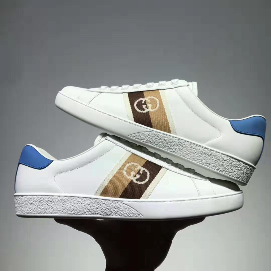 G*u*i gg unisex ace sneaker with interlocking g white leather light blue