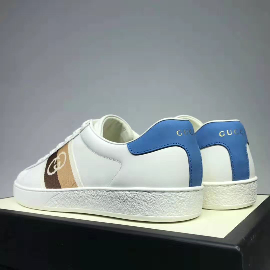 G*u*i gg unisex ace sneaker with interlocking g white leather light blue