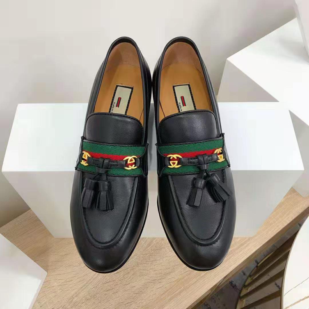G*u*i gg unisex loafer with web and interlocking g black leather