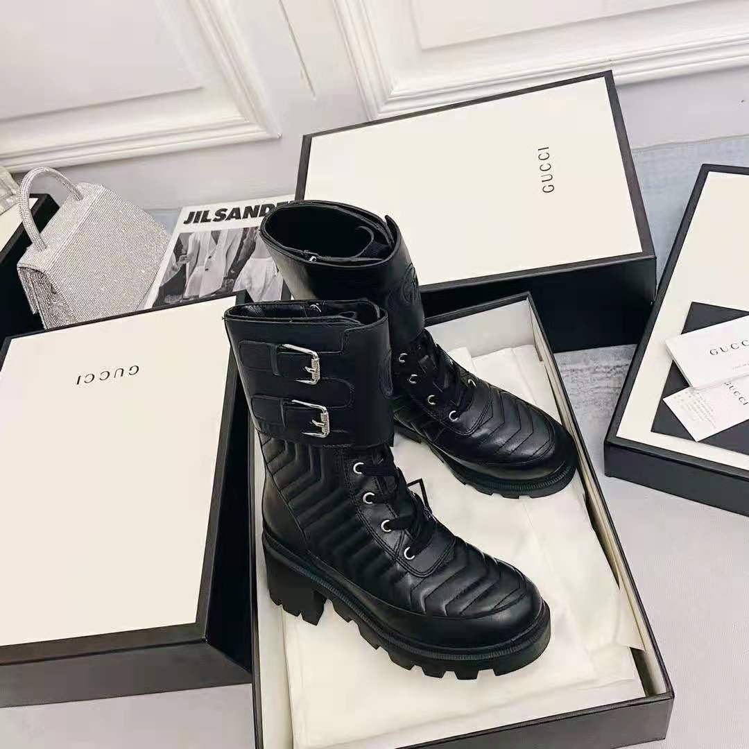 G*u*i gg women’s boot with interlocking g black chevron matelassè leather