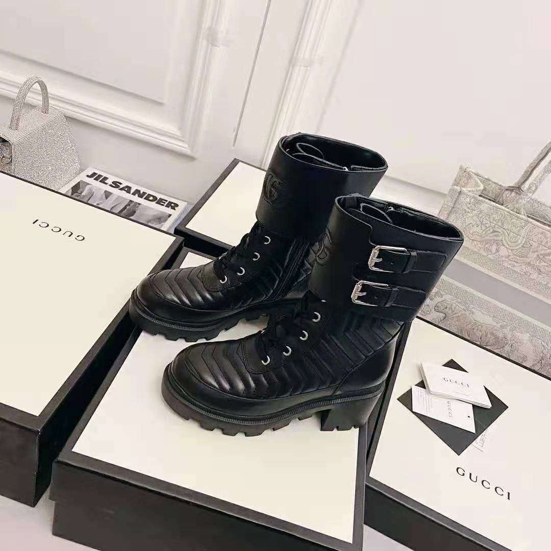 G*u*i gg women’s boot with interlocking g black chevron matelassè leather
