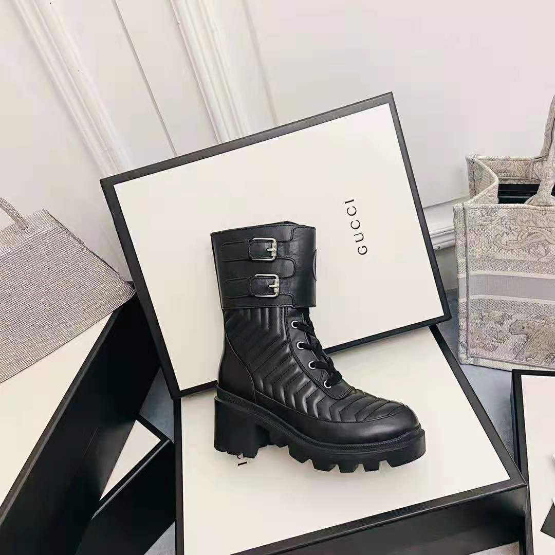 G*u*i gg women’s boot with interlocking g black chevron matelassè leather