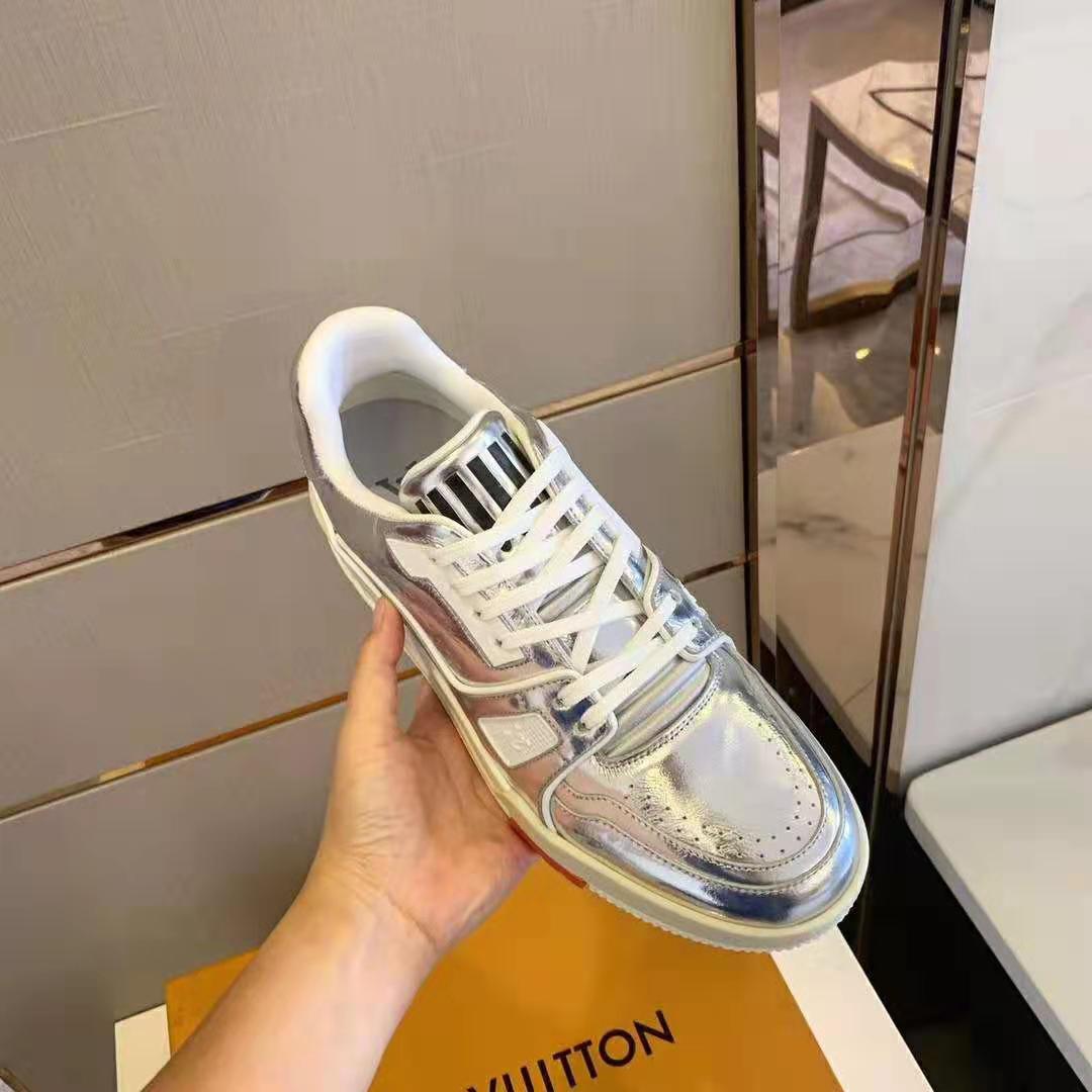 Louis Vuitton LV Men LV Trainer Sneaker Metallic Calf Leather-Silver