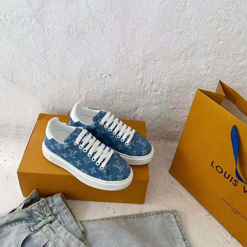 Louis Vuitton Women Time Out Sneaker Blue Monogram Denim