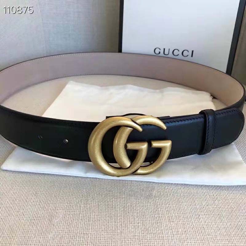 G*u*i gg unisex gg marmont leather belt with shiny buckle black 4 cm width
