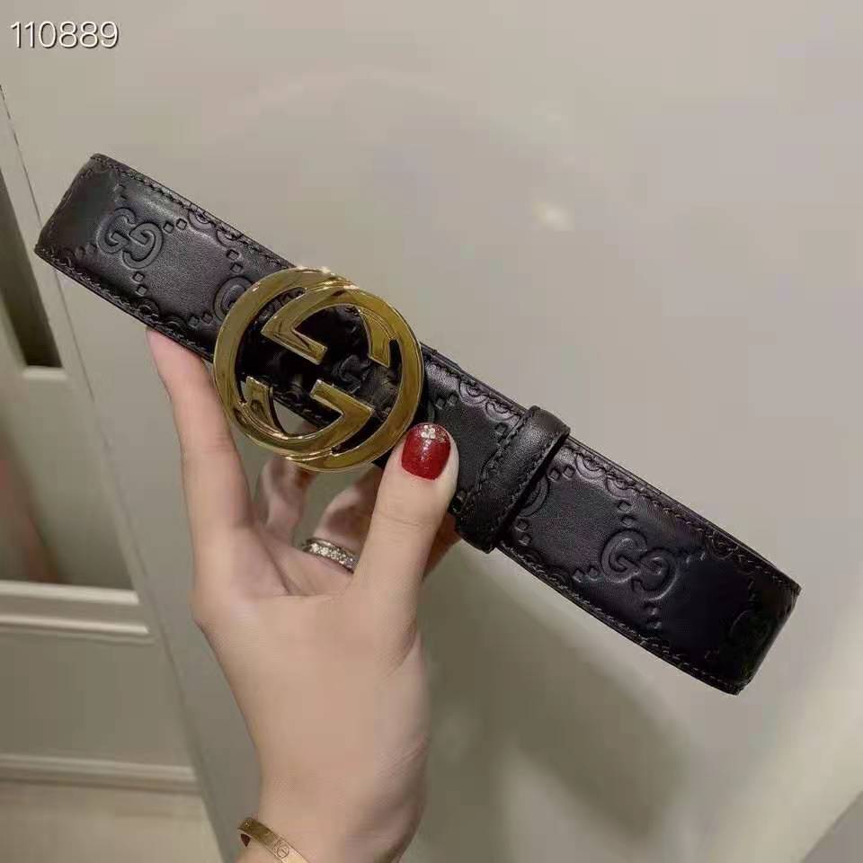 G*u*i gg unisex G*u*i signature leather belt interlocking g buckle 4 cm width