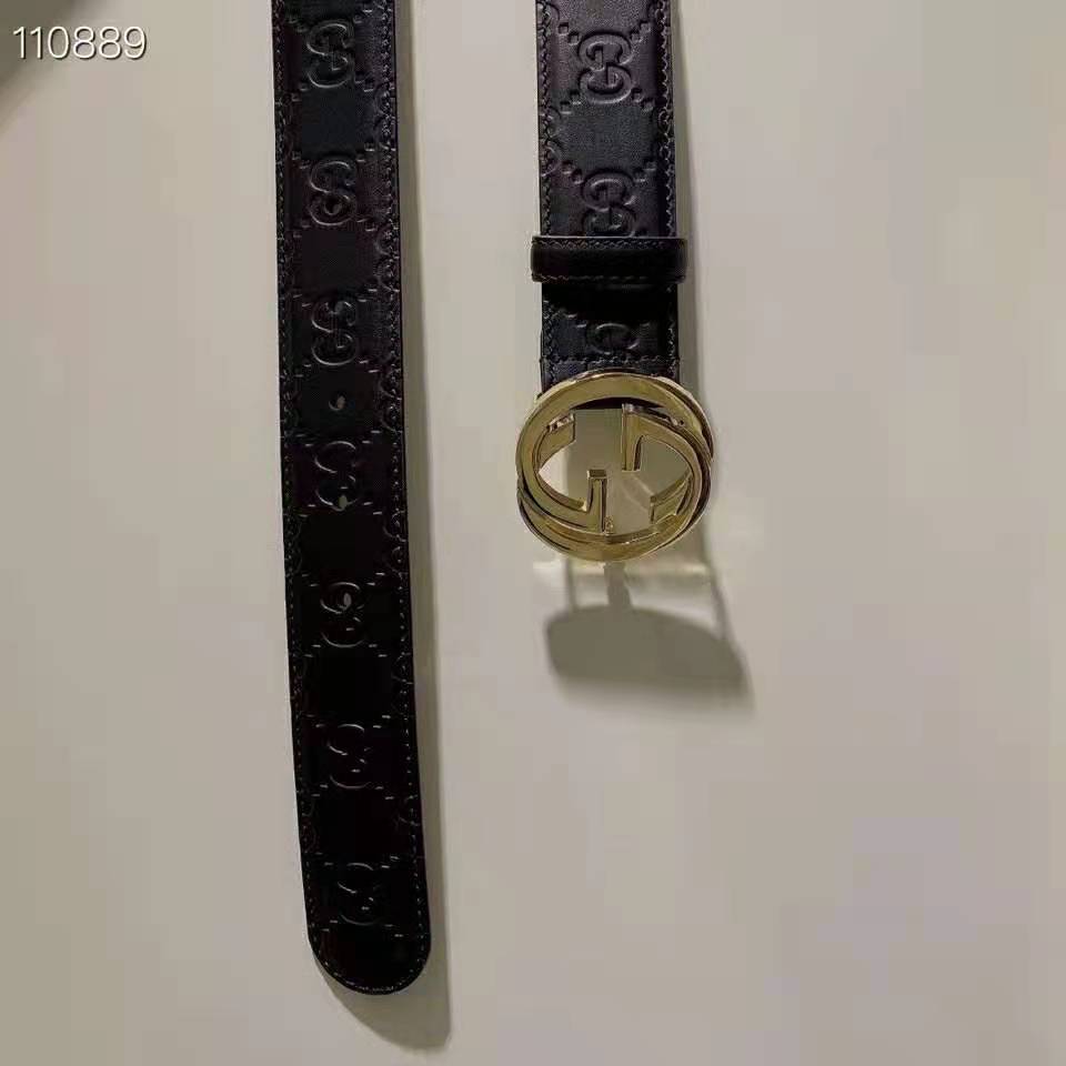 G*u*i gg unisex G*u*i signature leather belt interlocking g buckle 4 cm width