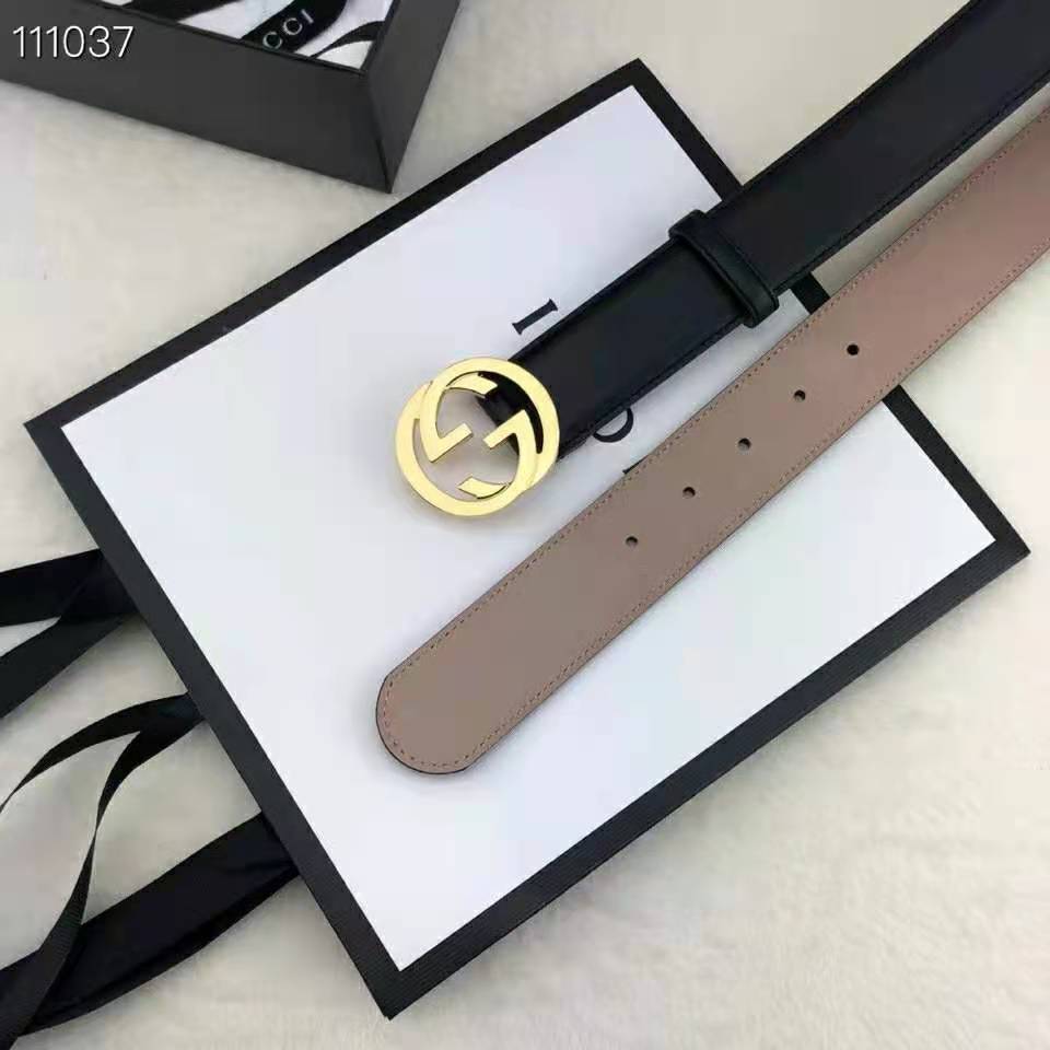 G*u*i gg unisex leather belt with interlocking g buckle 4 cm width