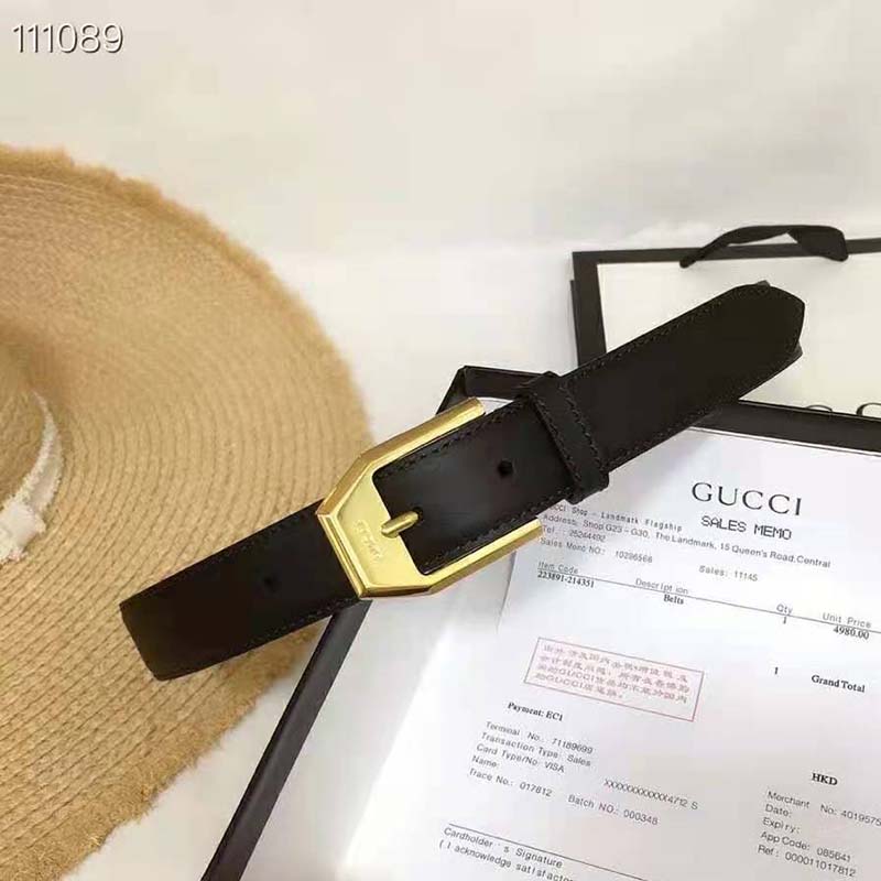 G*u*i gg unisex leather belt with squared buckle 3 cm width