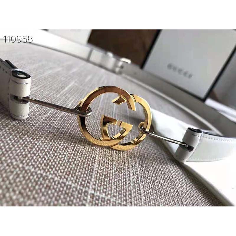 G*u*i gg unisex thin belt with interlocking g buckle 2 cm width