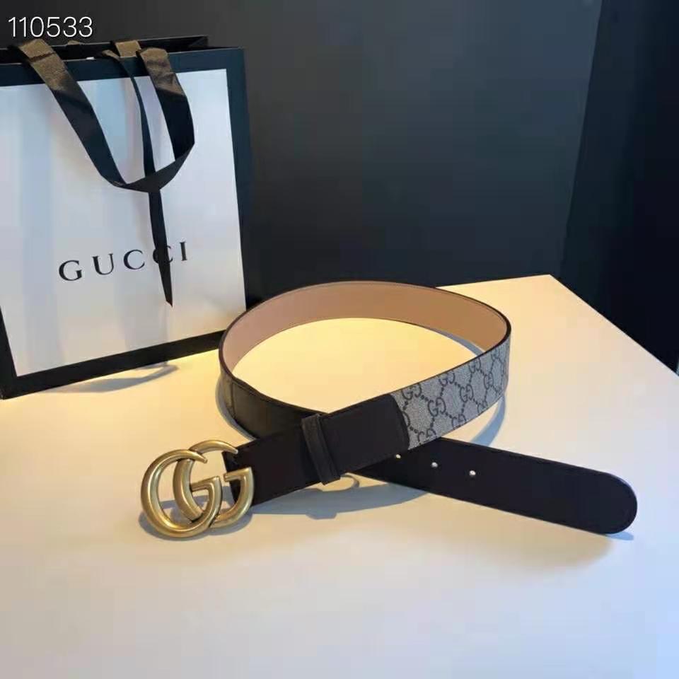 G*u*i unisex gg belt with double g buckle beige/ebony gg supreme black leather