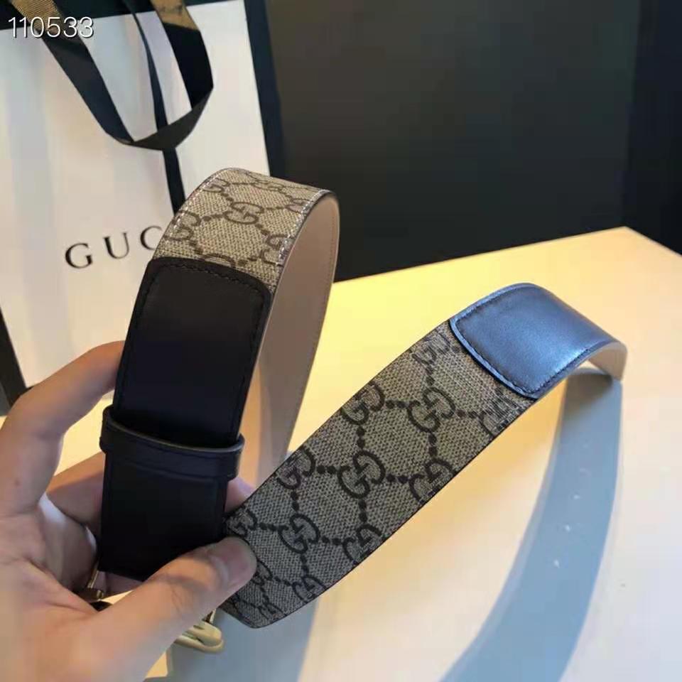 G*u*i unisex gg belt with double g buckle beige/ebony gg supreme black leather