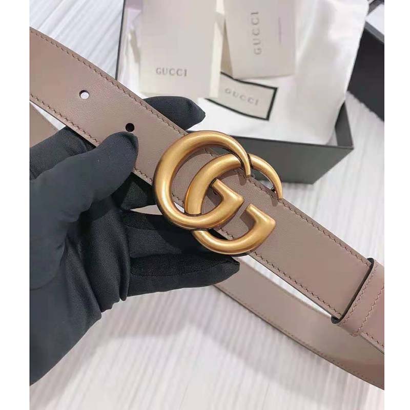 G*u*i unisex gg marmont leather belt double g buckle 2 cm width-pink