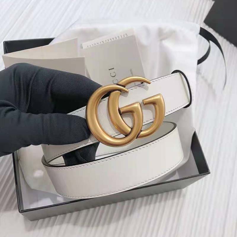 G*u*i unisex gg marmont leather belt double g buckle 2 cm width-white