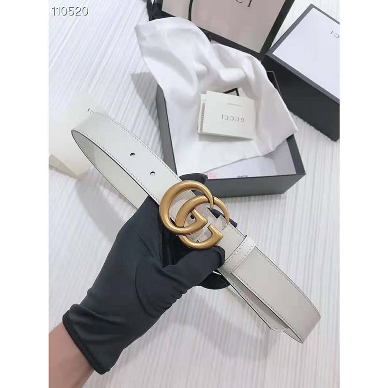 G*u*i unisex gg marmont leather belt double g buckle 2 cm width-white
