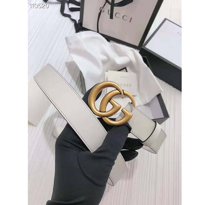 G*u*i unisex gg marmont leather belt double g buckle 2 cm width-white