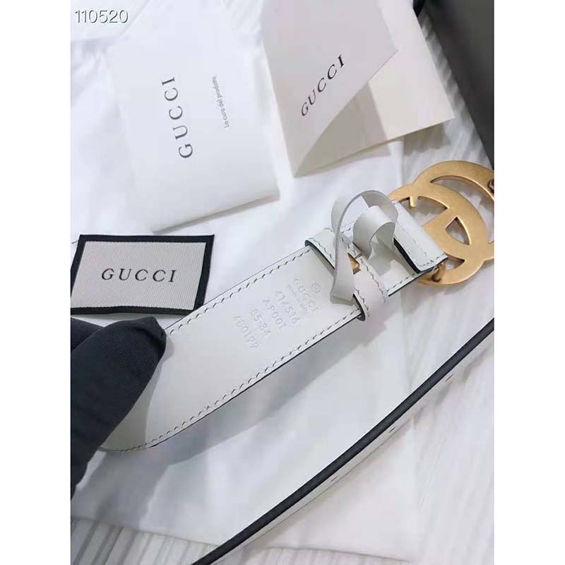 G*u*i unisex gg marmont leather belt double g buckle 2 cm width-white