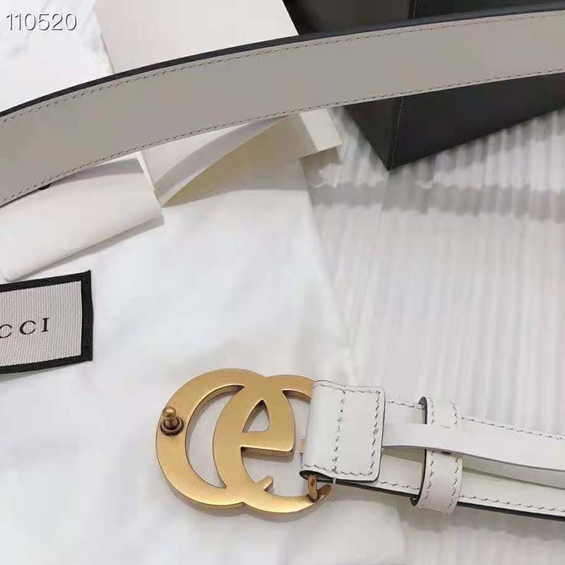 G*u*i unisex gg marmont leather belt double g buckle 2 cm width-white