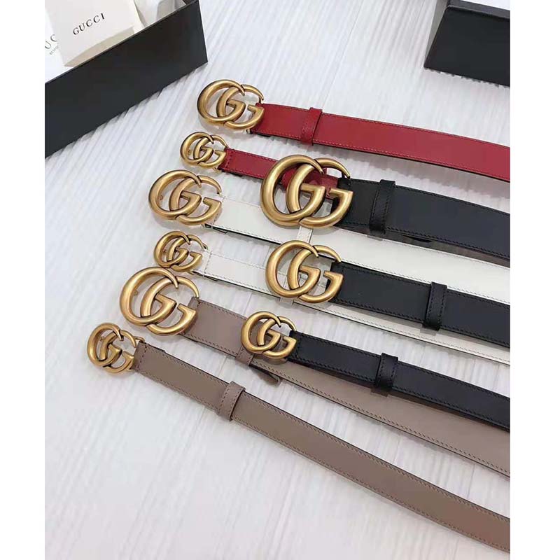 G*u*i unisex gg marmont thin leather belt with shiny double g buckle-red