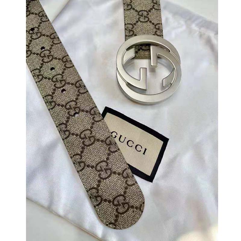 G*u*i unisex gg supreme belt with g buckle beige/ebony supreme canvas 4 cm width